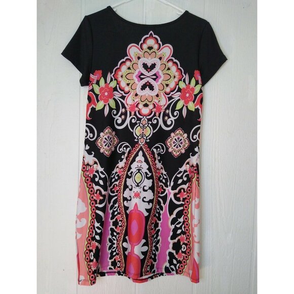 Paperdoll Women's MultiColor Henna Stretch Dress Black Pinks Size M Medium - Picture 2 of 3